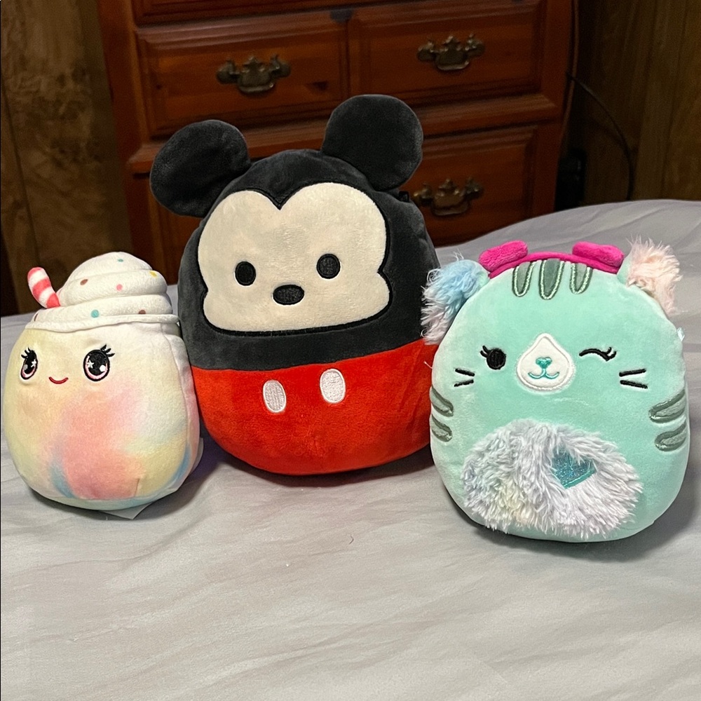 Disney Mickey Mouse, Corina the Cat & Mystery Milkshake Squishmallows bundle of3
